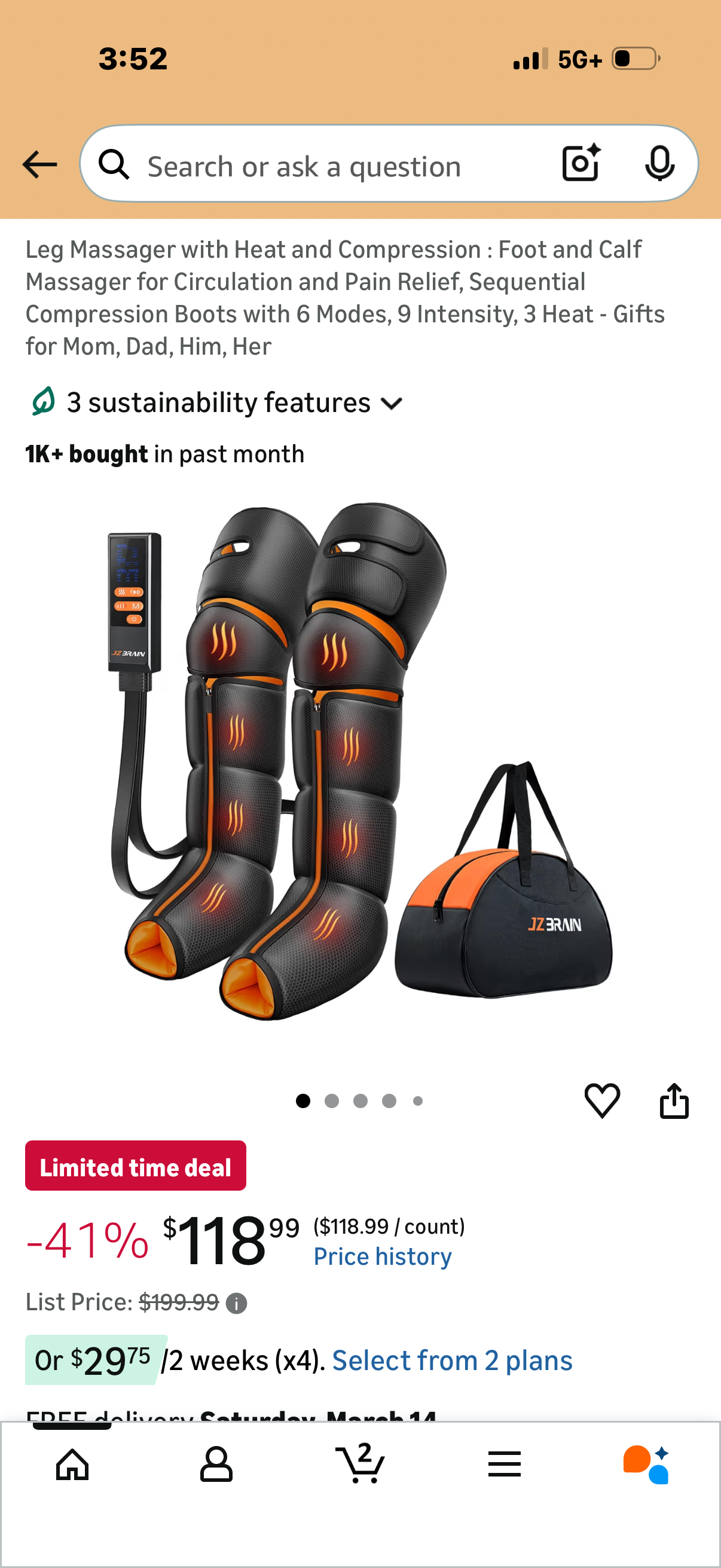 Air compression leg massager with heat