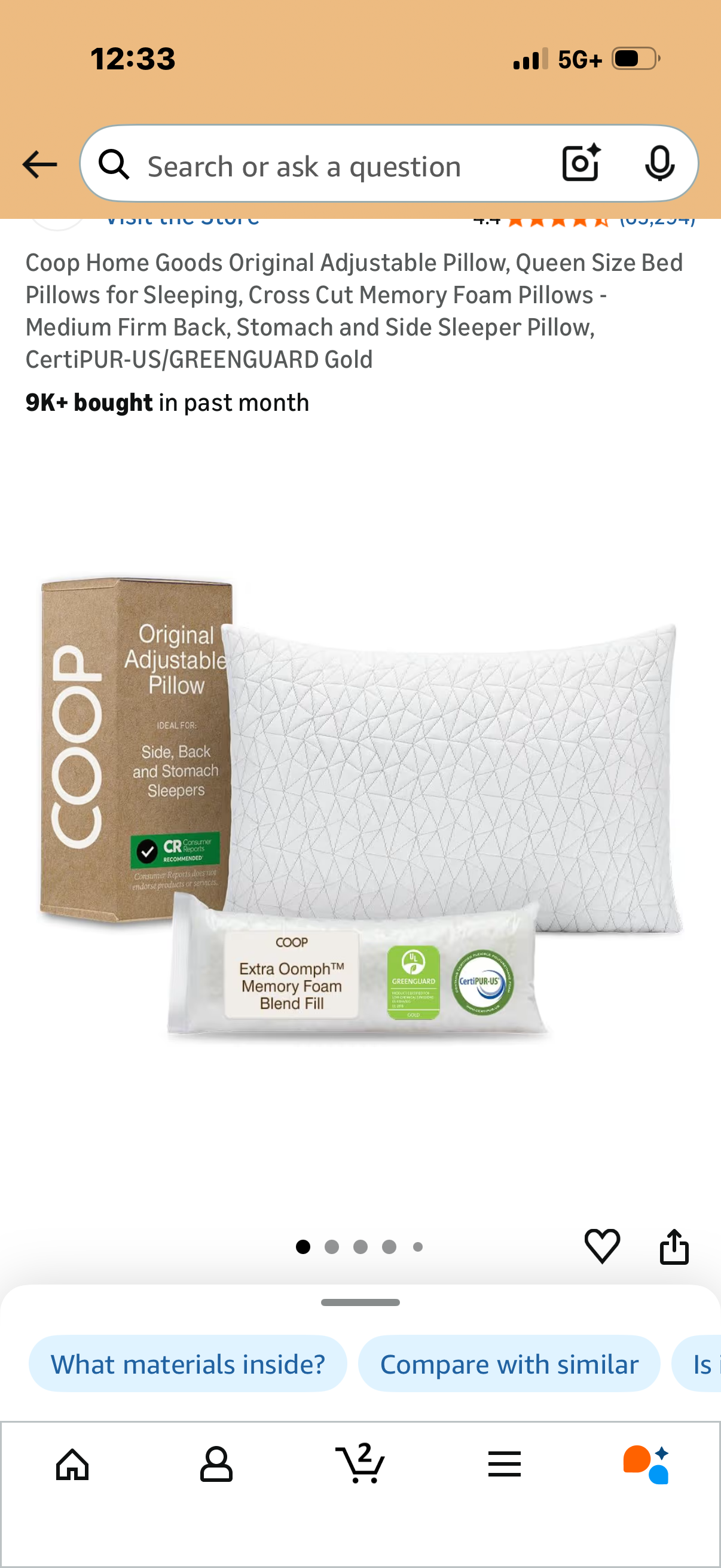 Coop adjustable queen pillow